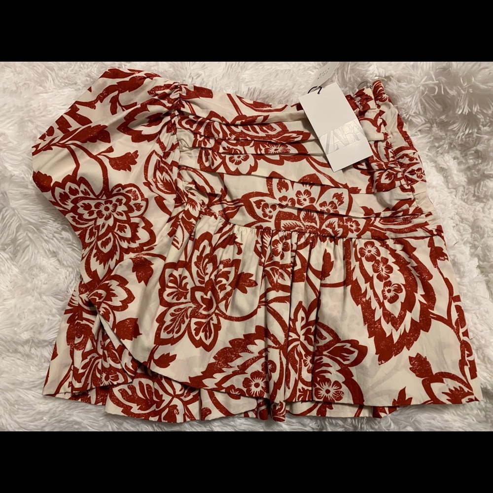 FLORAL ASYMMETRICAL RED/WHITE SKIRT ZARA